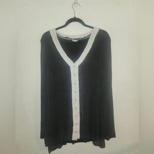 🩶EUC POL "Boho Lace Snap Up Cardigan w/ Bell Sleeves" Charcoal🩶Cream🍦sz Large
